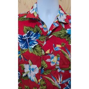 Hawaiian Floral Short Sleeve Shirt By Network Mens Size Large Red & Blue